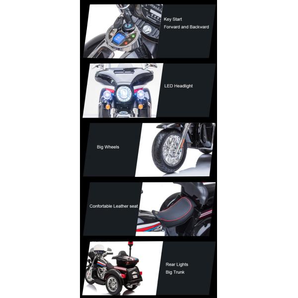 Дети едут на мотоцикле с моделью в красной краске