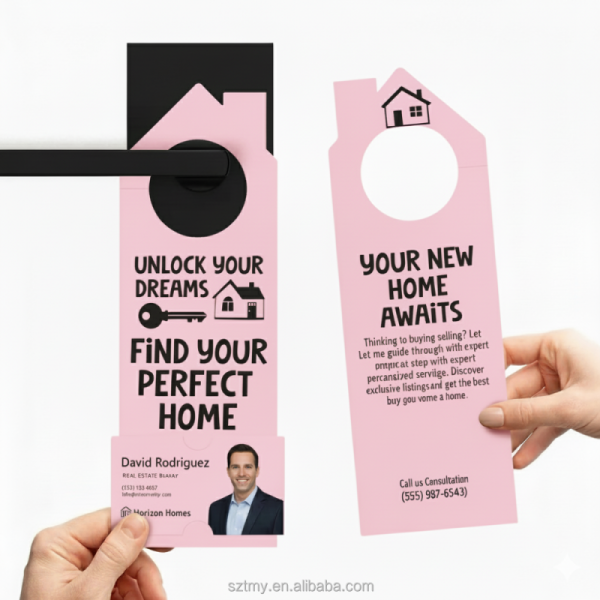 Custom Plastic PVC Door Hangers Flyers Logo Room Door Open House Sign Real Estate Agents For Hotel