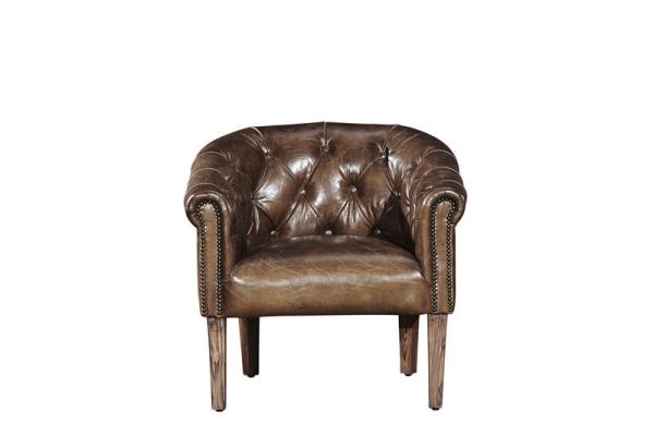 Vintage Cigar Leather Occasional Chairs With Solid Wood Legs For Home / Office