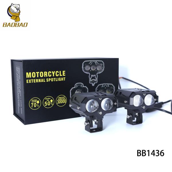 White Yellow 2 LED Aluminum Projector Light for Night Driving Motorcycle