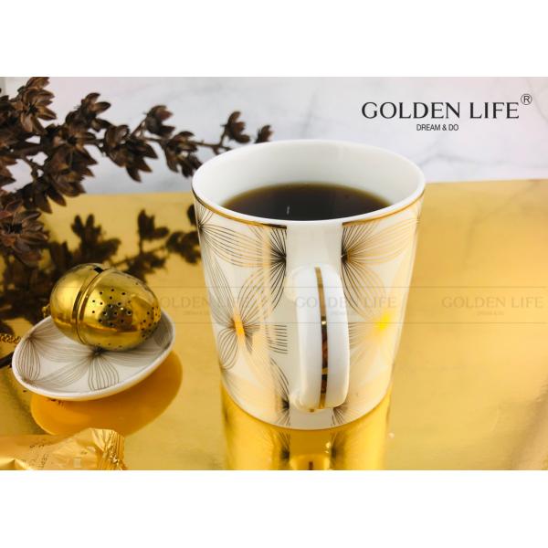 New Bone China AB Grade Gold Theme 380CC Ceramic Coffee Mugs