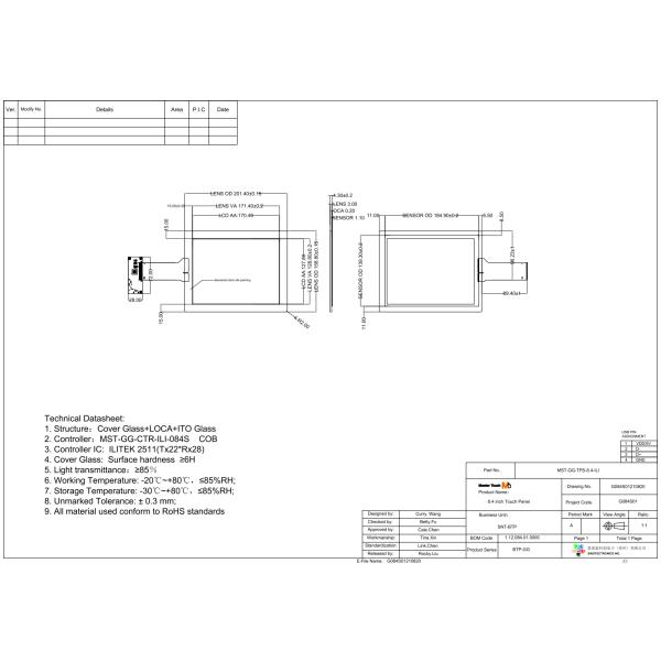 Linux Windows 5V 8.4 Inch PCAP GG Touch Panel Low Power Consumption