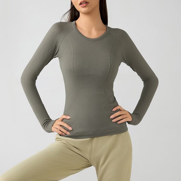 Women's Long Sleeve Yoga Activewear Seamless Top Light Blue Moisture Wicking