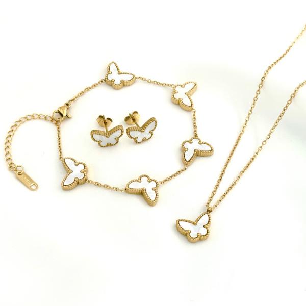 Stainless Steel Butterfly Necklace Earrings Bracelet Butterfly Jewelry Set For Women