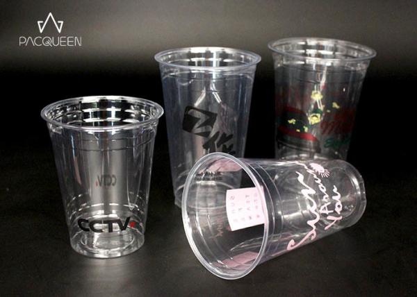 Iced Drinks Disposable Plastic Cups , Biodegradable Plastic Cups Logo Printing