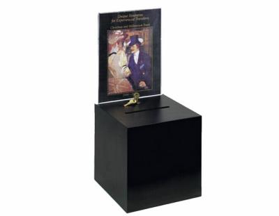 Tabletop Wooden Lockable Ballot Box w/ 8.5 x 11 Header, Pen Lock, Wall Mount