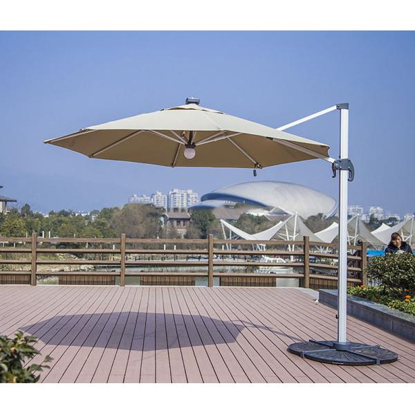 Polyester Fabric Garden Furniture Round Single Top Umbrella with Lamp Light and Logo