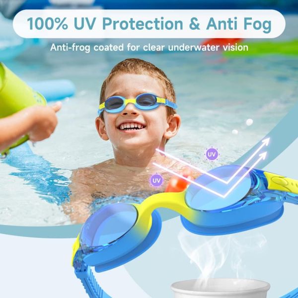 Kids Anti Fog Swimming Goggles With UV Protection And Rainbow Plating Lens