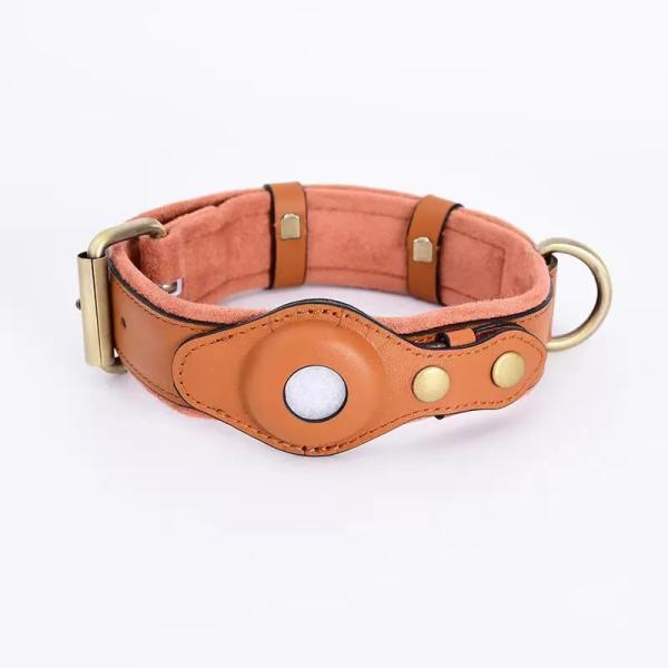 Pet Collar Custom Logo Fashionable Cool Leather Black Pink Blue Red Dark Green Airtag