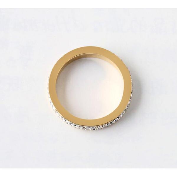 Double Row Diamond Ring Stainless Steel Jewelry Fashion Golden Diamond Ring