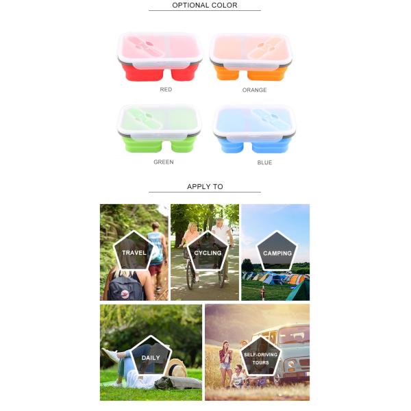 Складный пищевой контейнер бенто силикона Microwavable с 2 отсеками