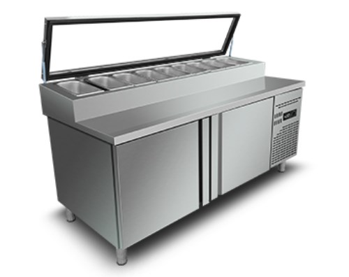 Commercial Stainless Steel Double Temperature Pizza Preparation Table with Adjustable Shelves