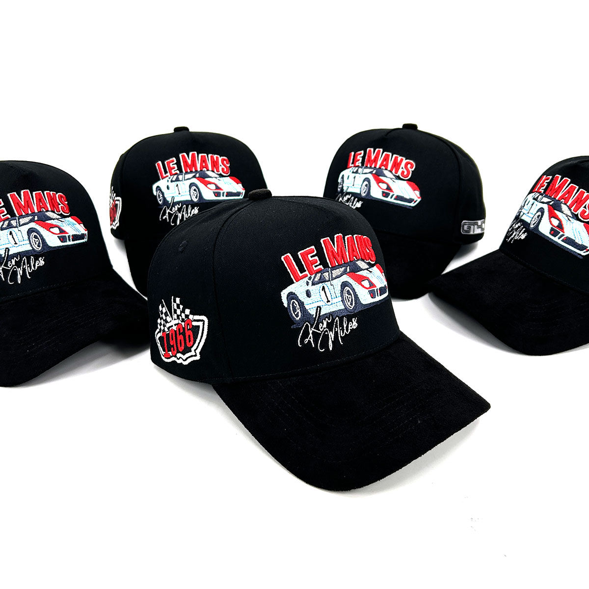 Full Black Suede Cotton Custom Hats 5 Panel 3D Embroidery Blue Lining Baseball Cap