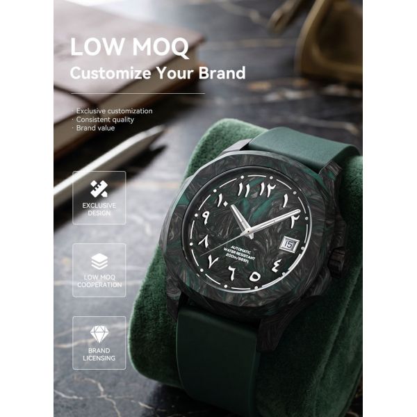 Verdant Nocturne Forged Carbon Arabic Automatic Watch