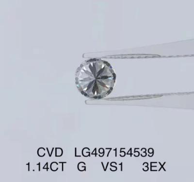 CVD 1,14 Ct Redondo Diamante de laboratório G Cor VS1 Claridade 3EX Para gemas