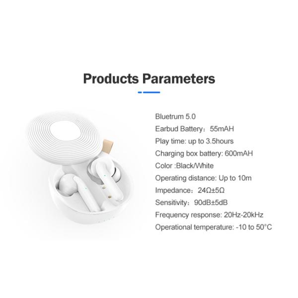 Black White Waterproof Bluetooth Earphones 55mAh TWS True Wireless Stereo Earbuds