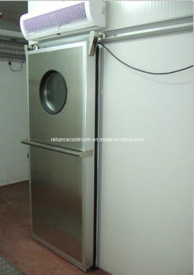 Porta deslizante de quarto frio de aço inoxidável com janela redonda e refrigeração a gás R404A