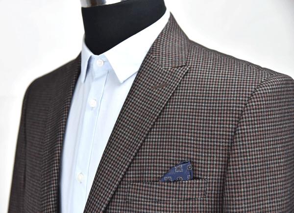 Outside Slim Fit Tailored Suits Brown Check Breastpocket Business Banquet