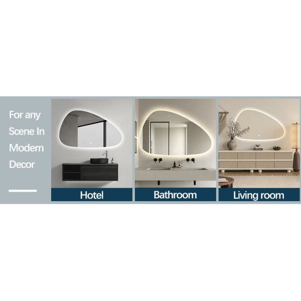 Custom Irregular Bathroom Mirror Anti Fog IP66 LED Lighted Bathroom Vanity Mirror