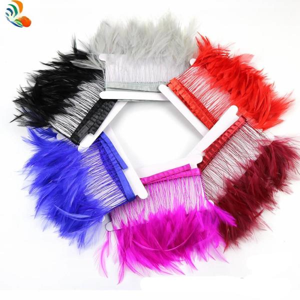 Decoração de festa de padrão tingido Frange de penas Hackle despojado Triming com fitas de fita de cetim