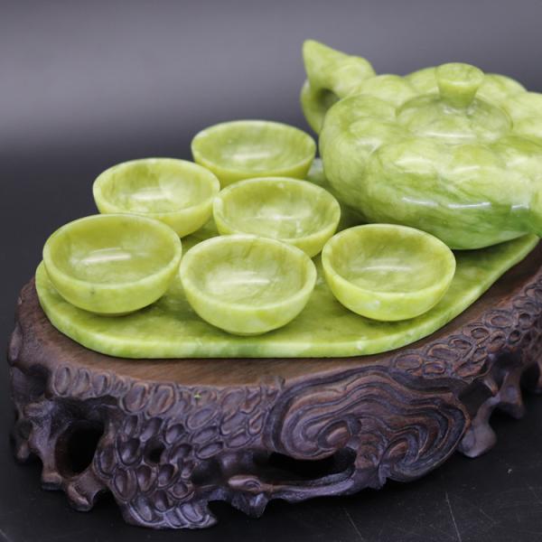 Chinese Traditional Handcraft Jade Teapot Set with 6 Cups and 1 Jade Plate Limited Edition Gemstone Collection