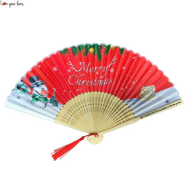 Factory Direct Sales Christmas Fan Bamboo Fan Custom Hand Held Fan