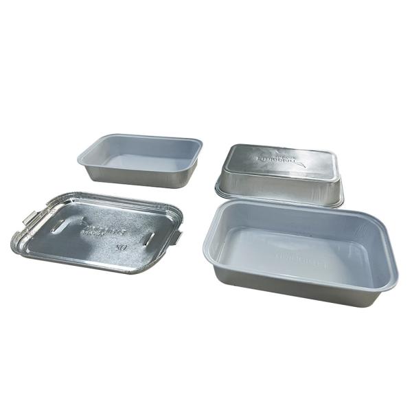 High Temperature Rectangular Airline Food Tray Gold Disposable Aluminium Foil Containers With Lid