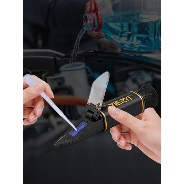 4-in-1 Multi-Fluid Hand Held Refractometer with ATC and High Accuracy ±0.2% for Glycol, Battery & Cleaning Fluids