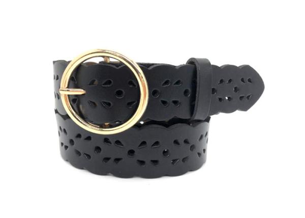 Hollow Flower Genuine Cowhide Women's Fashion Leather Belts With Alloy Buckle