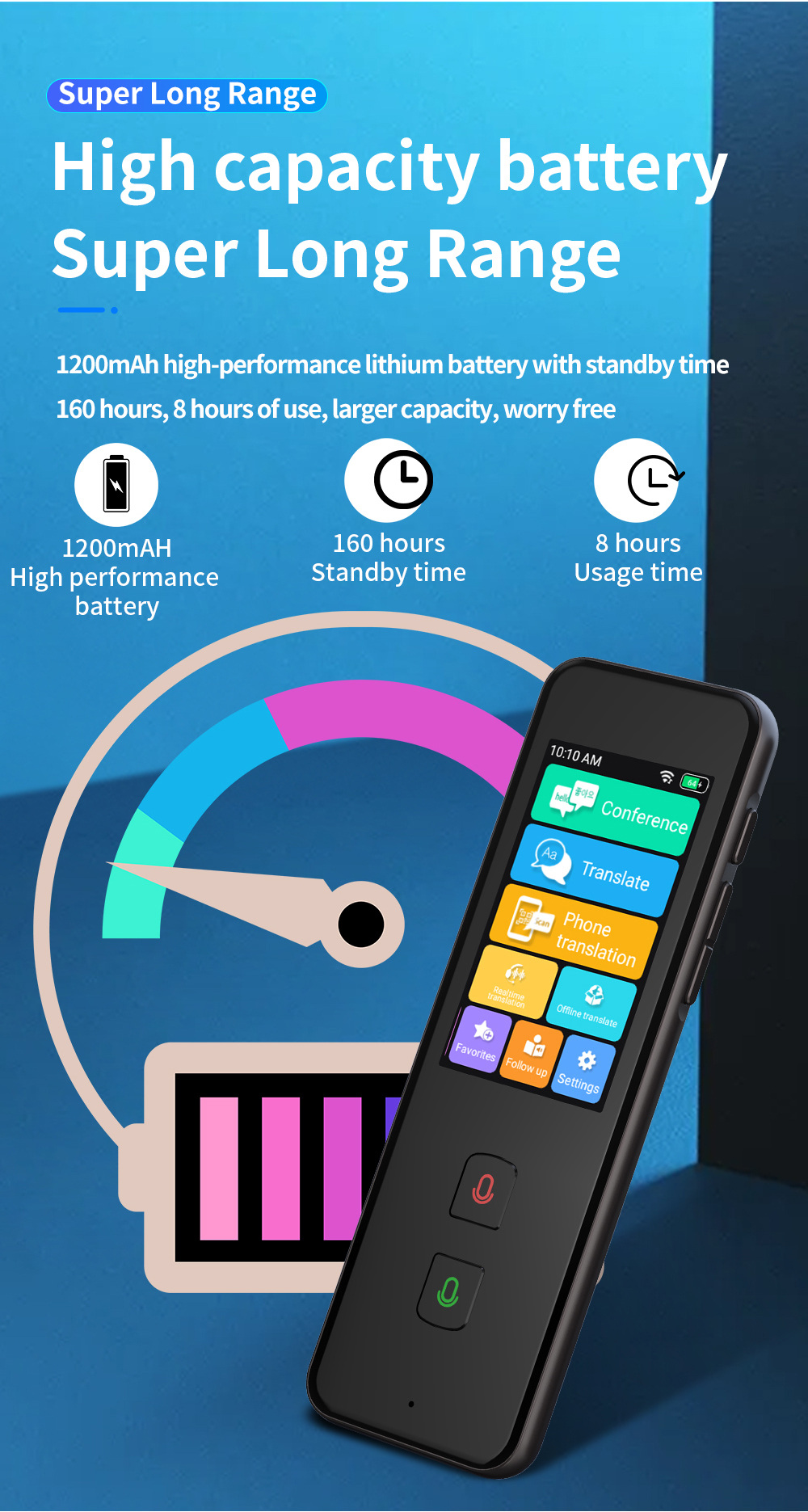 Multi Language Real Time Handheld Translation Device Online / Offline Voice Translator