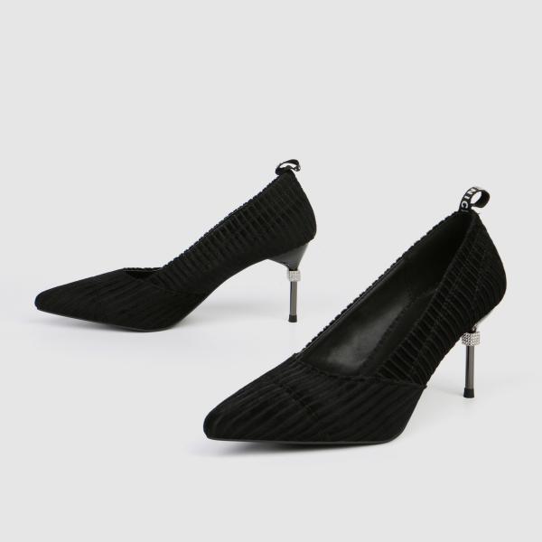 ZM007 9871-1 Pointed Stripe Suede Ladies High-Heeled Shoes Stiletto Nightclub Style Diamond-Studded Women'S Shoes