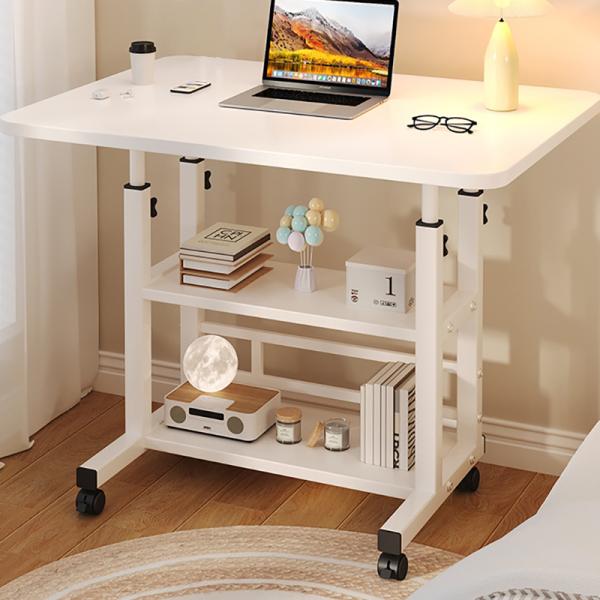 Adjustable Side Table with Wheels Bedside , for Dorm, Movable Office Desk Bed, Lazy Bedroom
