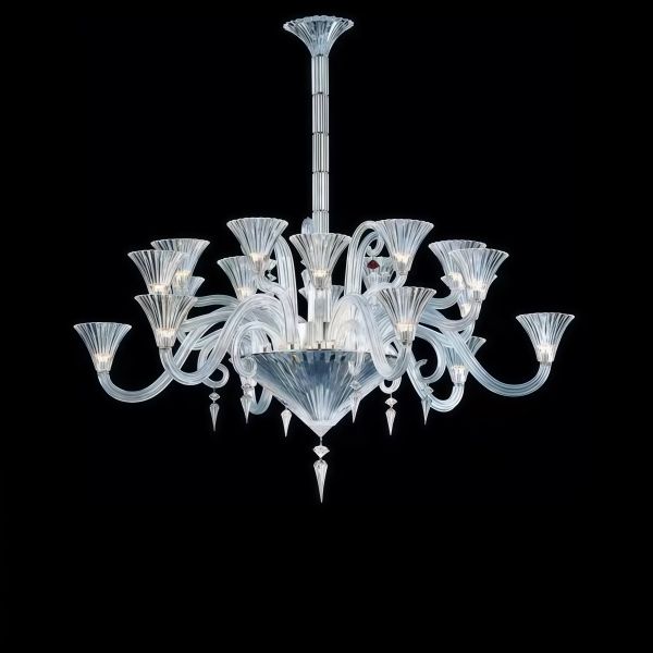 JYLIGHTING Clear Tinted Crystal & Glass Chandelier, Murano-Style Curved Arm Pendant Light for Luxury Living Room & Hotel Lobby