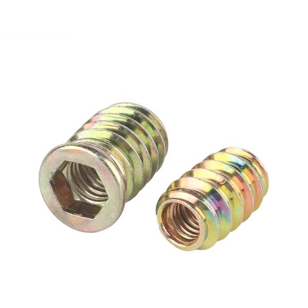 Flat Head Furniture Wood Insert Nuts Carbon Steel Stainless Steel For Woodworking