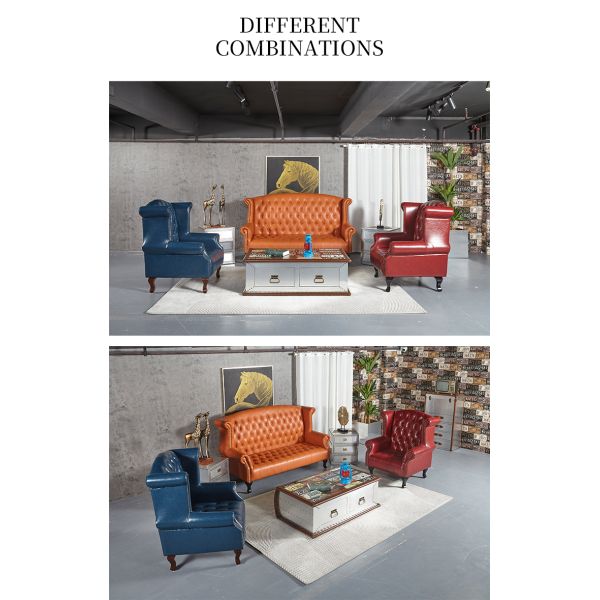 Nidea #8891 HOME Top Chinese Handmade Traditional Genuine Leather Chair Set Wood Legs Bedroom Park Villa Living