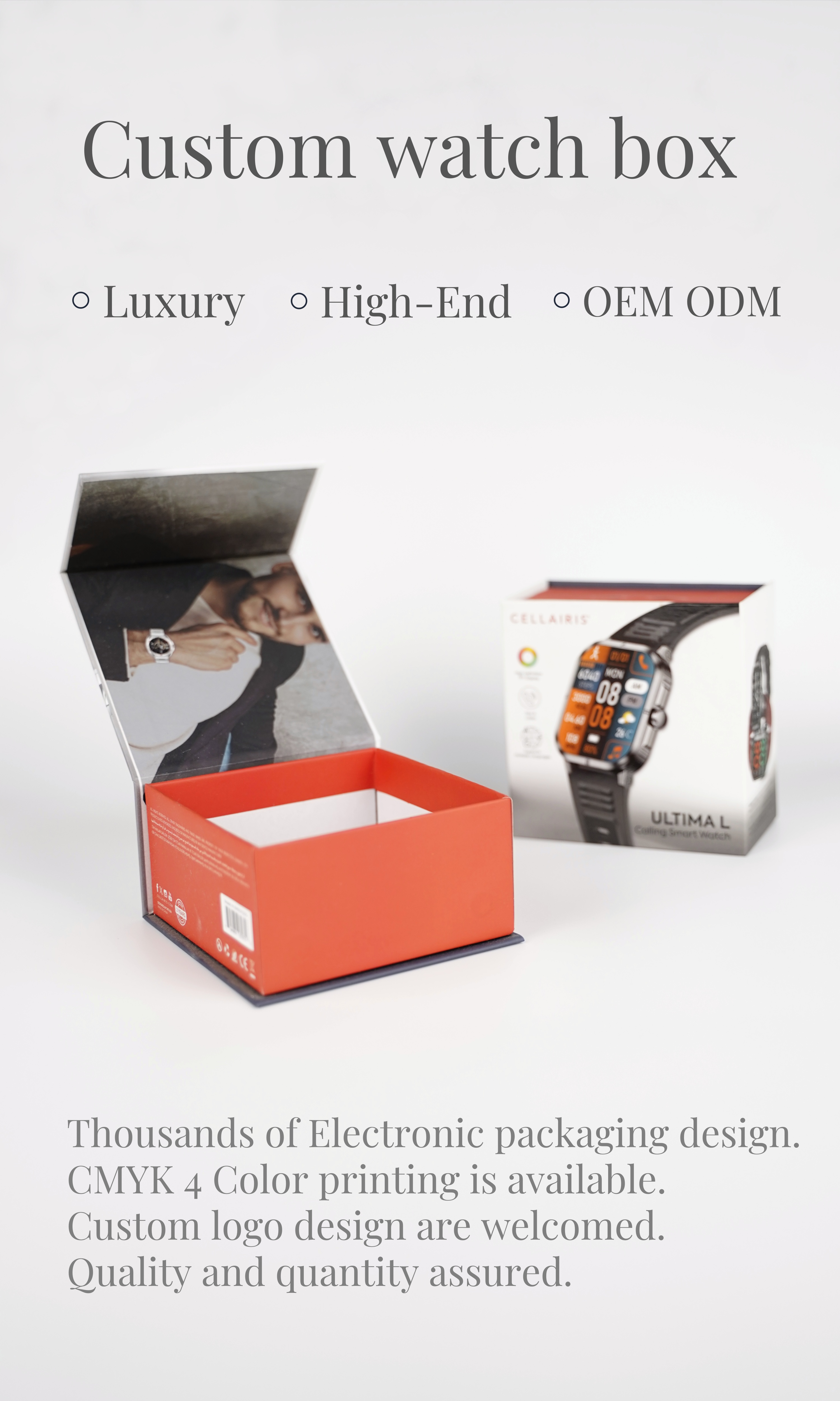 Custom Logo Print UV Coating Matt Lamination Rigid Watch Packing Flip Box Магнитная коробка для упаковки подарков