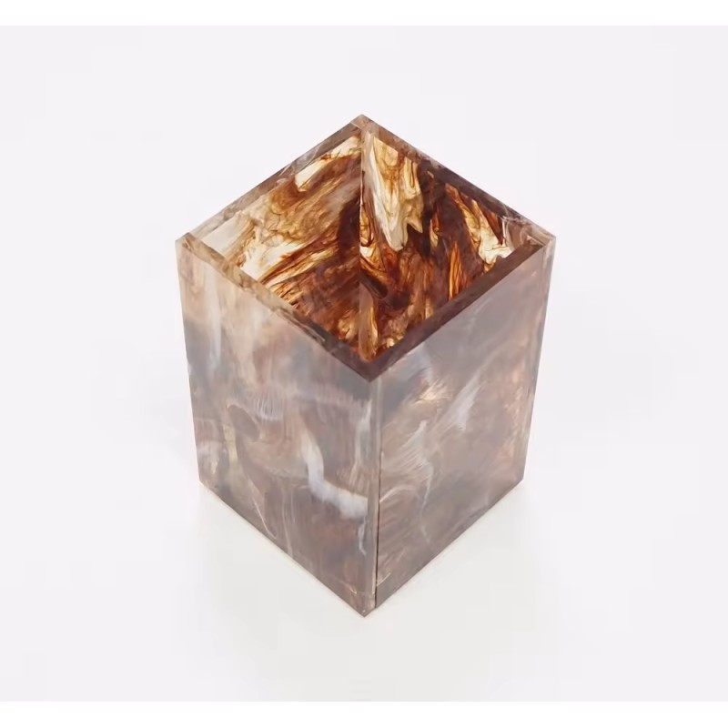 Splashed Ink Colors Amber Multifunctional Storage Box Acrylic Stationery Organizer Customizable Makeup Brush Plastic Box