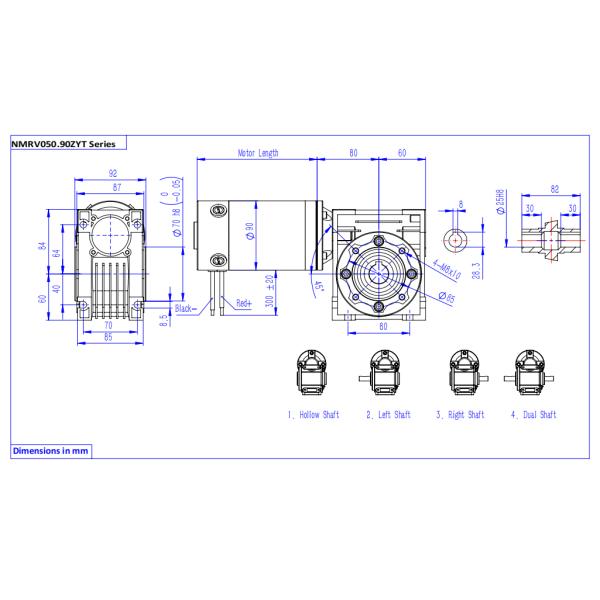 NMRV050.90ZYT DC Electric Worm Drive Electric Gearmotor 12v 24v 36v 40v 48v 60v 72v