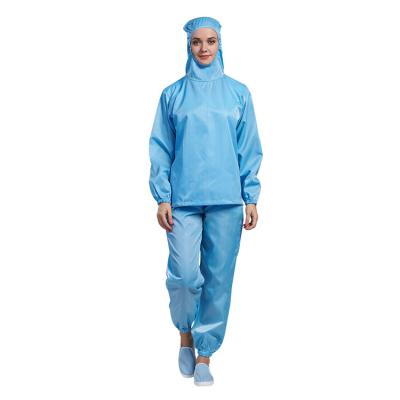 H-1122 Antistatic Dustproof Workwear Polyester Filament Yarn Coverall with Hood Long Sleeve Customizable for Cleanroom Pharmaceutical Electronic Factory