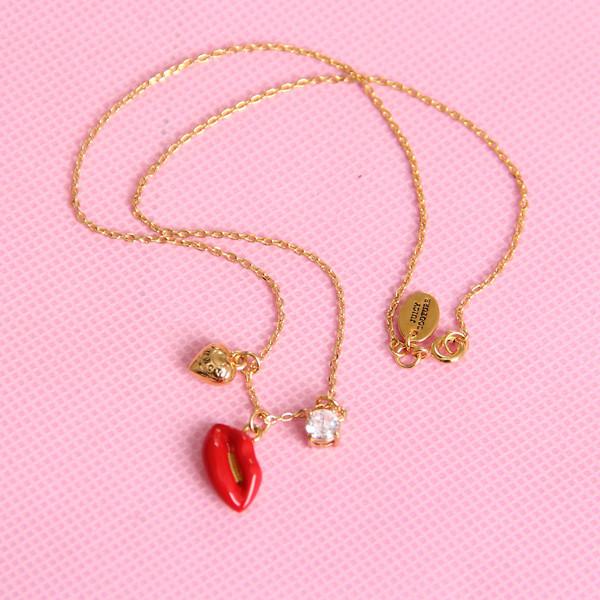 Fashion brand jewelry Juicy Couture necklace red lip pendant w/ diamond jewelry wholesale