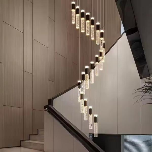Belle maison en cristal Escalier tournant Pendant Light Moderne Simple Hôtel Salon Duplex Lustreur Led Escalier Light