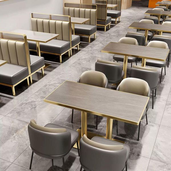 Modern Design Leather Restaurant Seating Set Color-Blocked Booths Dining Tables 2-3 People Commercial Furniture Hotel Cafe