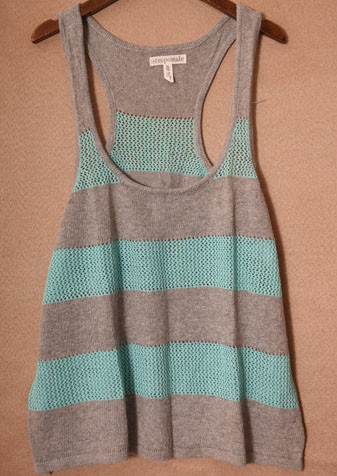 Ladies Striped Sweater Utility Gilet Vest 55% Ramie 45% Cotton