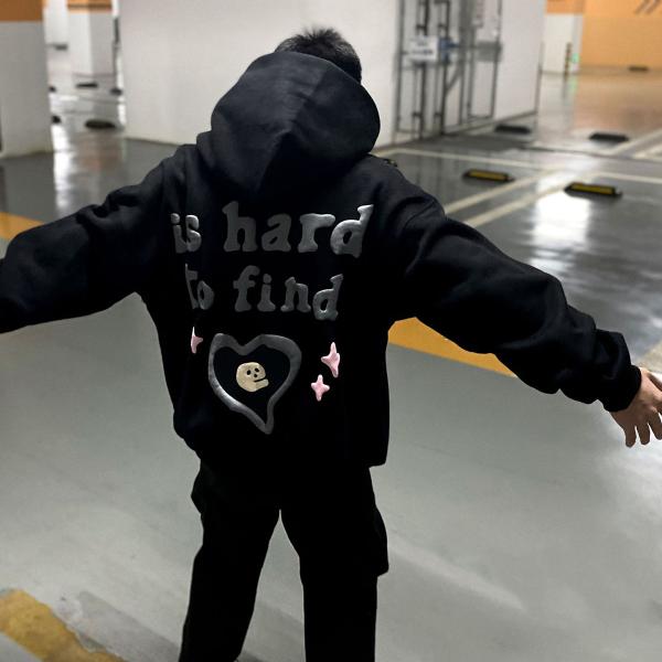 Winter High Street 3D Puff Printing Hoodies Black For Streetwear Colorful