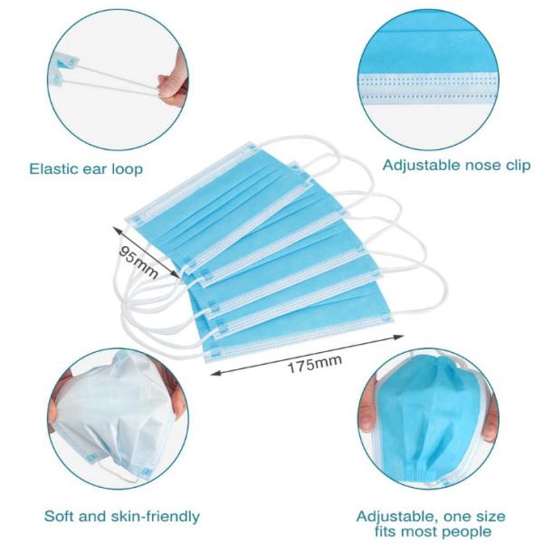 Breathable 3 Ply Medical Surgical Mask Disposable Non Woven BFE 99%