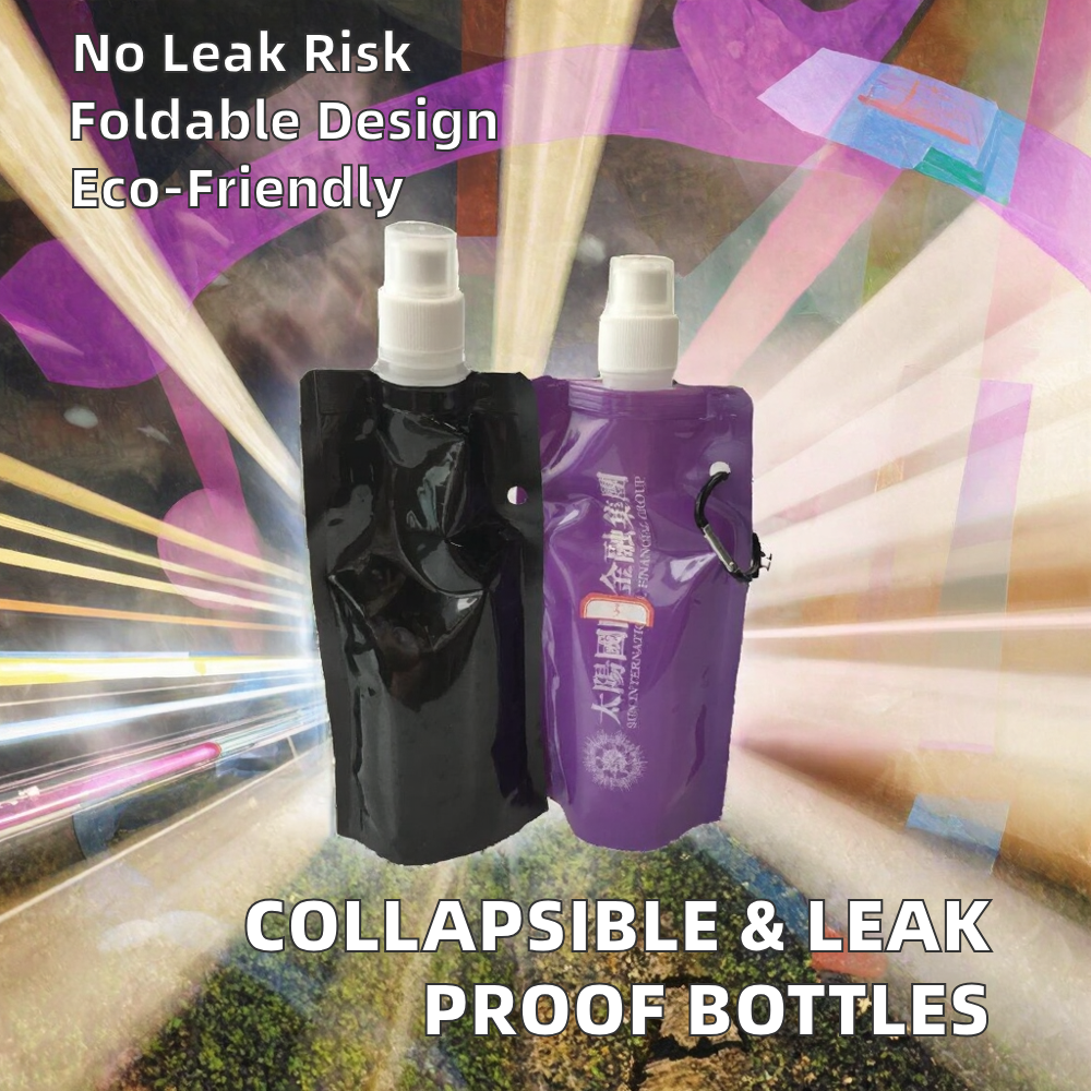 Ready to Ship Collapsible Food Grade Spout Top PE Beverage Bags Leak Proof Foldable Reusable with Carabiner Clip