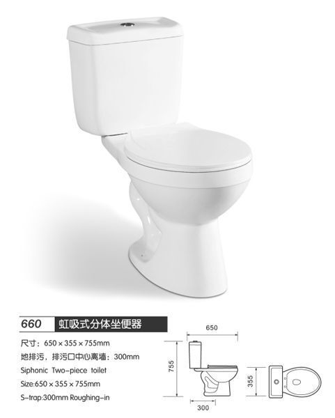 Hot Sale Bathroom Ceramic Toilet 300mm Roughing-in Siphonic Two-piece Toilet