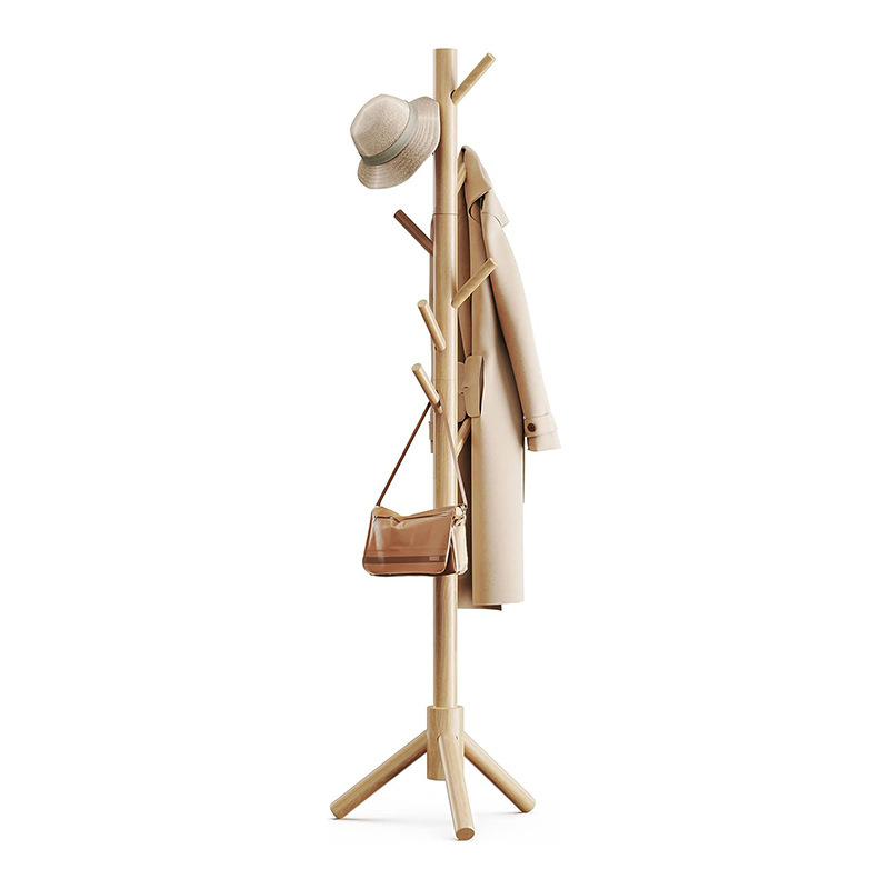 Household Simple Coat and Hat Rack Living Room Bedroom Floor Shelf Solid Wood