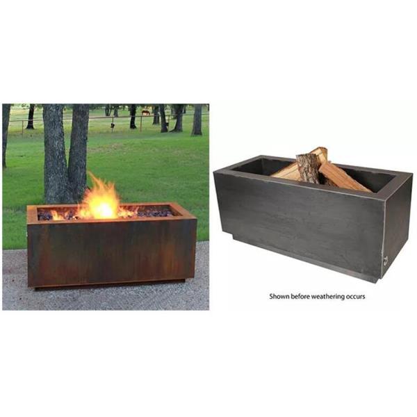 Freestanding Square Corten Steel Fire Pit 2-4mm Thickness Outdoor Warming