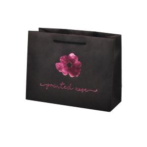 OEM Paper Packaging Bags , Black Kraft Gift Bags With Purple Foil Stamping